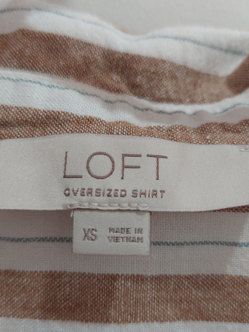 LOFT XS Brown & White Striped Oversized Button-Up Shirt - Picture 5 of 11